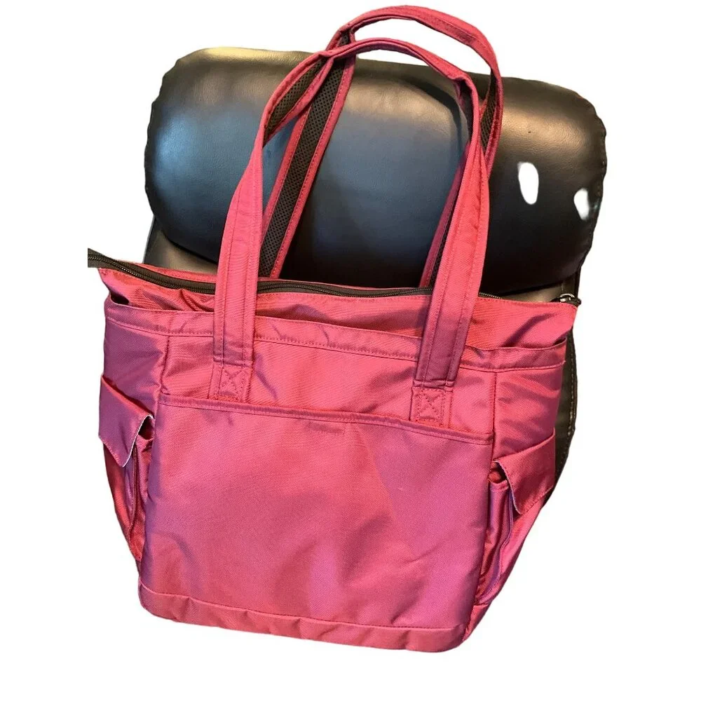 L.L.Bean Maroon‎ Nylon Zip Tote Computer Bag With Multiple Pockets